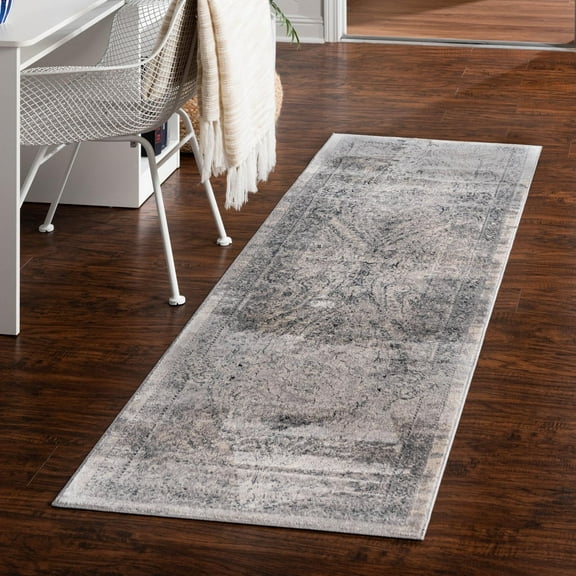 Unique Loom Chateau Collection Area Rug - Wilson (2' x 6' 9" Runner Dark Blue/Gray)