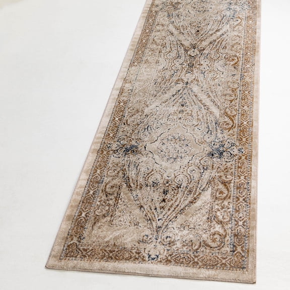 Unique Loom Chateau Collection Area Rug - Wilson (3' 1" x 13' 1" Runner Beige/Blue)