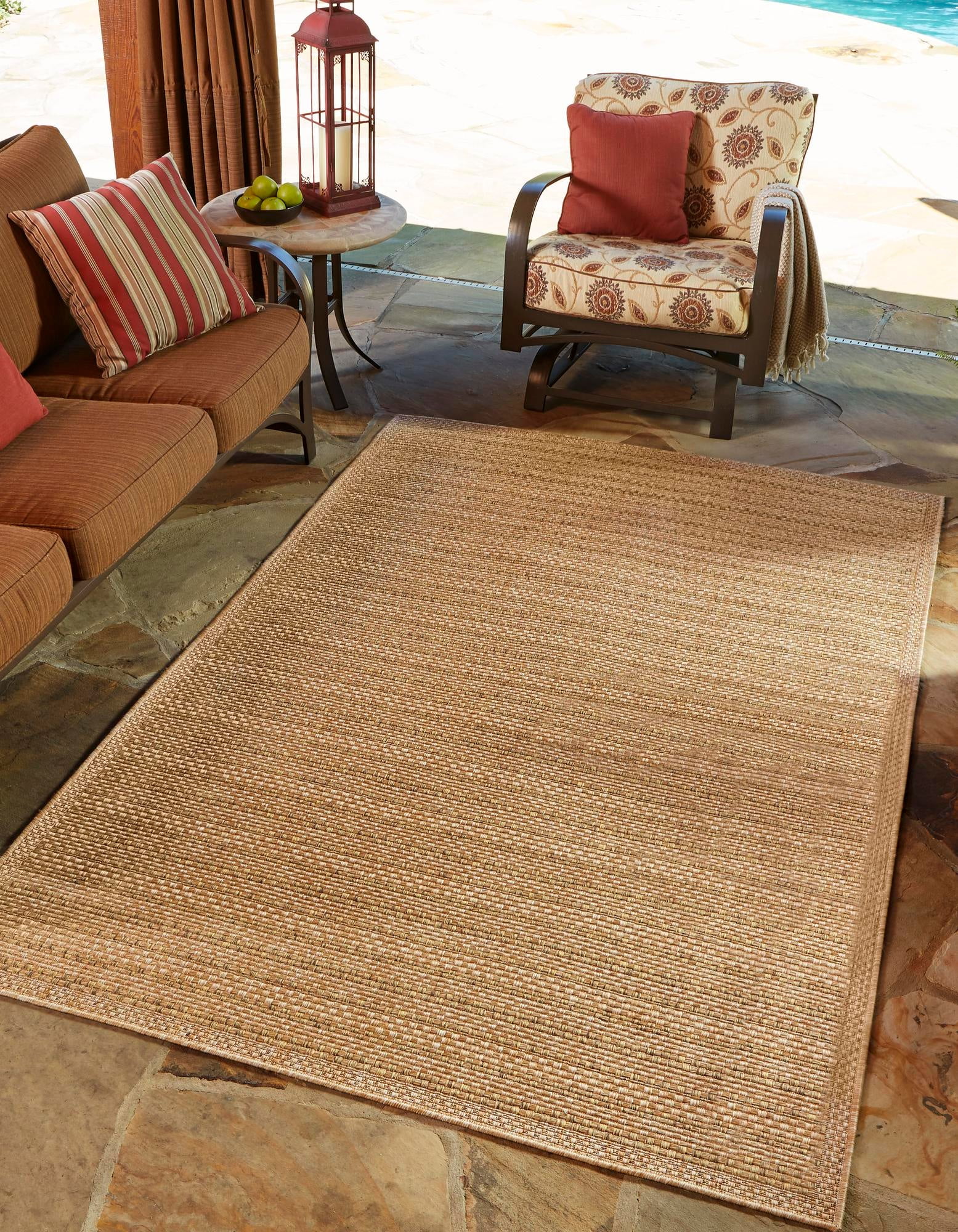 Light Brown Rectangular Stripe Synthetic Outdoor Rug 2'2" x 3'1"