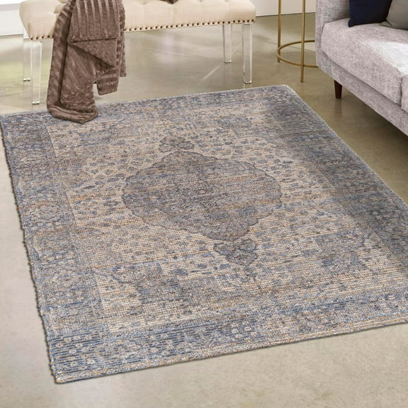 Unique Loom Chenille Jute Collection Area Rug - Amba (5' 3" x 8' Rectangle Blue/Ivory)