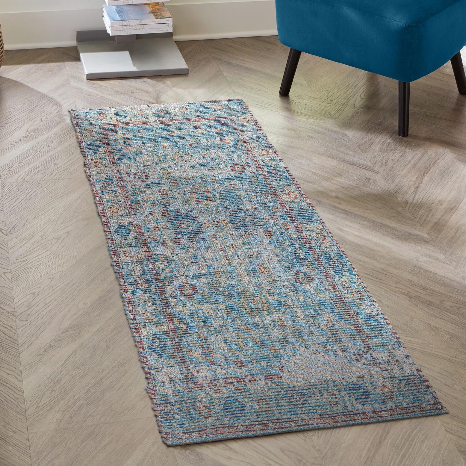 Unique Loom Chenille Jute Collection Area Rug - Laxmi (2' 2" x 6' 1" Runner Teal blue/Green)