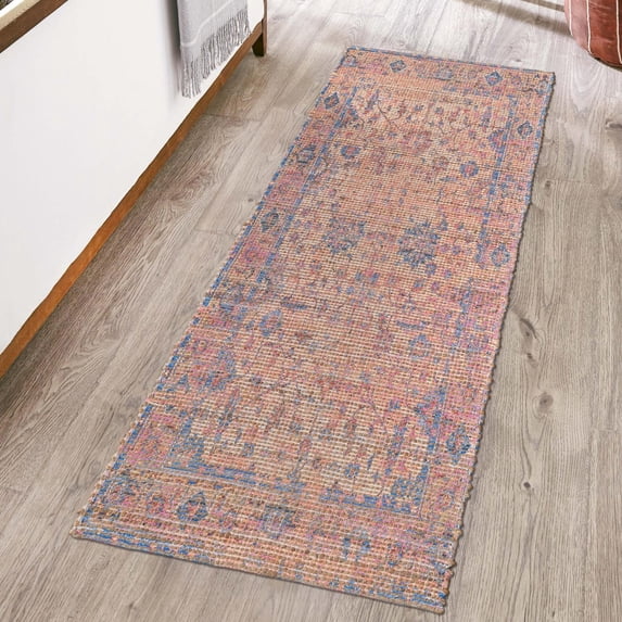 Unique Loom Chenille Jute Collection Area Rug - Laxmi (2' 2" x 8' Runner Peach pink/Beige)