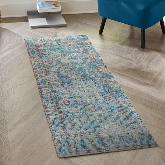 Unique Loom Chenille Jute Collection Area Rug - Laxmi (2' 2" x 8' Runner Teal blue/Green)