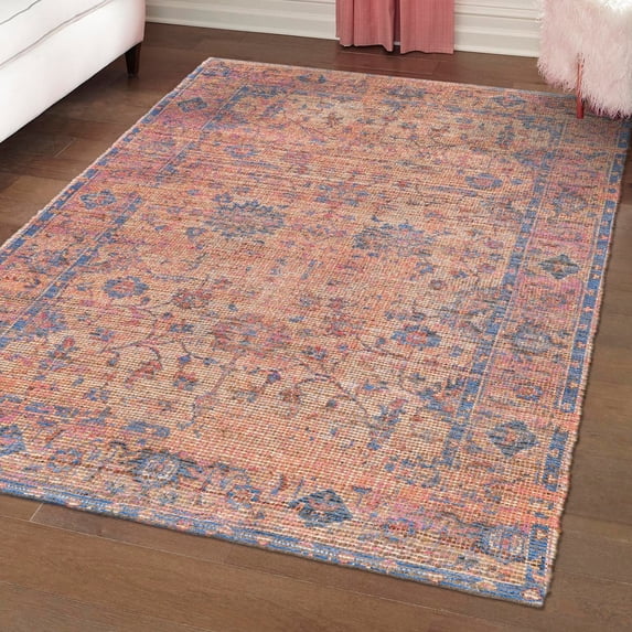 Unique Loom Chenille Jute Collection Area Rug - Laxmi (2' x 3' 1" Rectangle Peach pink/Beige)