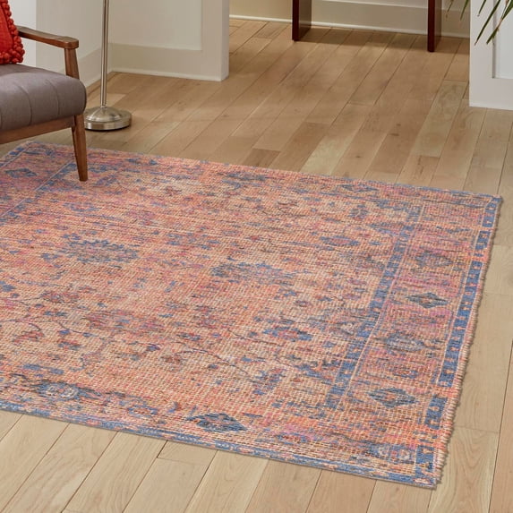 Unique Loom Chenille Jute Collection Area Rug - Laxmi (7' 10" Square Peach pink/Beige)