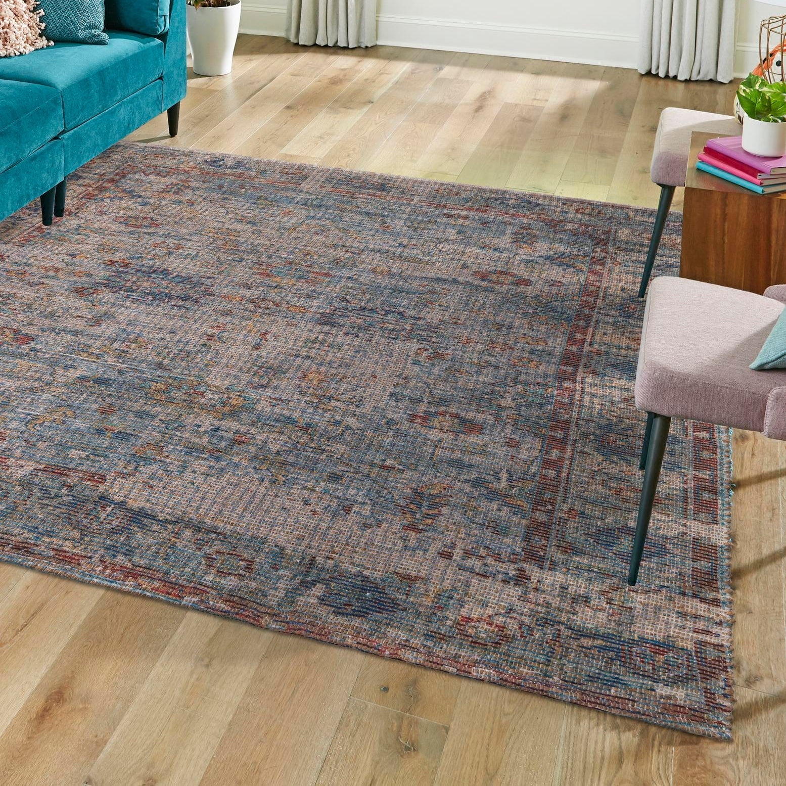 Unique Loom Chenille Jute Collection Area Rug - Laxmi (7' 10" Square Teal blue/Green)
