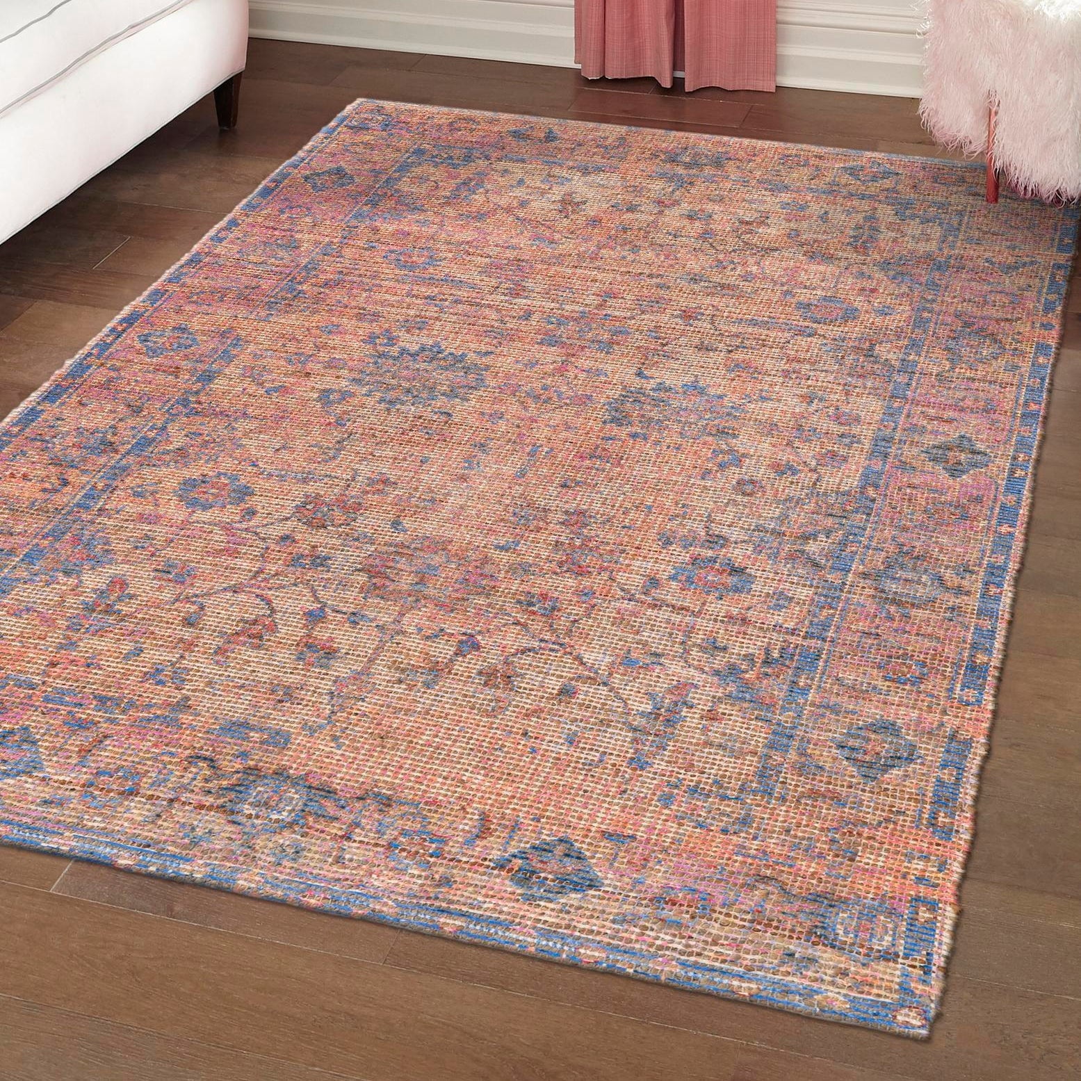 Unique Loom Chenille Jute Collection Area Rug - Laxmi (7' 10" x 10' Rectangle Peach pink/Beige)