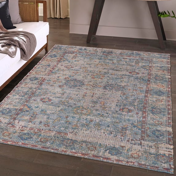 Unique Loom Chenille Jute Collection Area Rug - Laxmi (9' x 12' Rectangle Teal blue/Green)