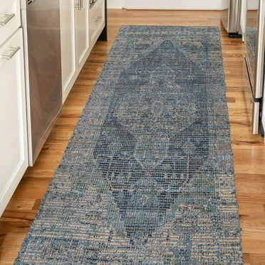 Unique Loom Chenille Jute Collection Area Rug - Raj (2' 2" x 6' 1" Runner Blue/Ivory)