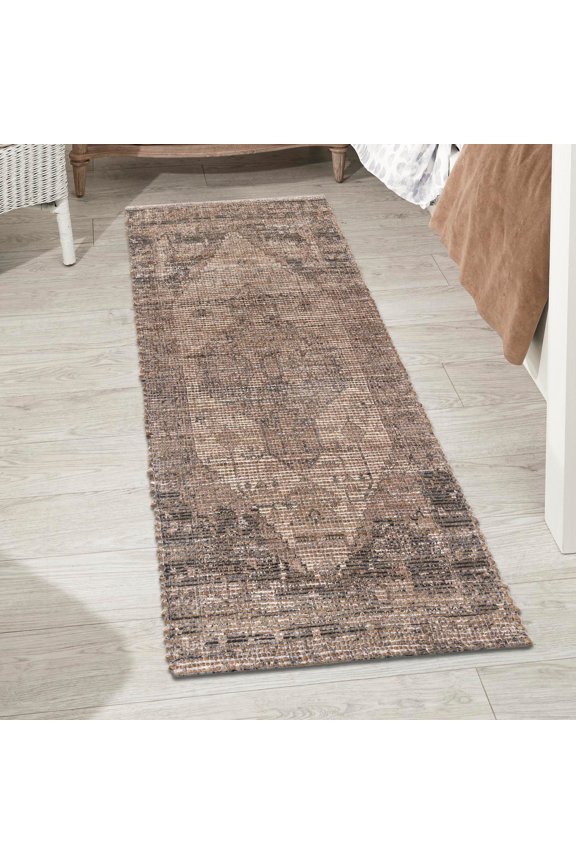 Chenille Jute Collection Area Rug - Raj (2' 2" x 8' Runner Natural/Light Brown)
