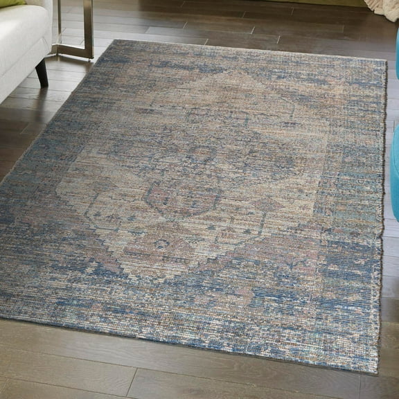 Unique Loom Chenille Jute Collection Area Rug - Raj (2' x 3' 1" Rectangle Blue/Ivory)