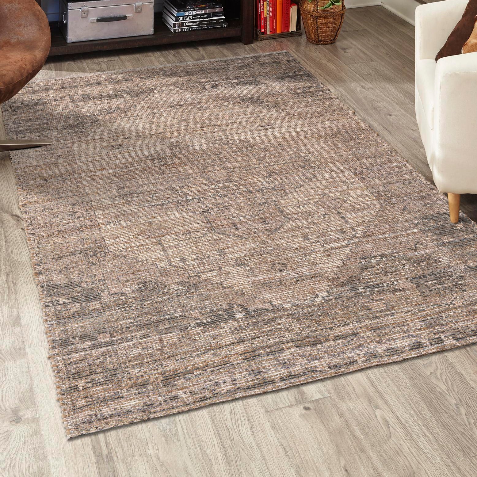 Handmade Rectangular Brown and Black Cotton Jute Area Rug
