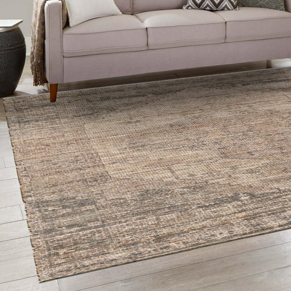 Unique Loom Chenille Jute Collection Area Rug - Raj (7' 10" Square Natural/Light Brown)