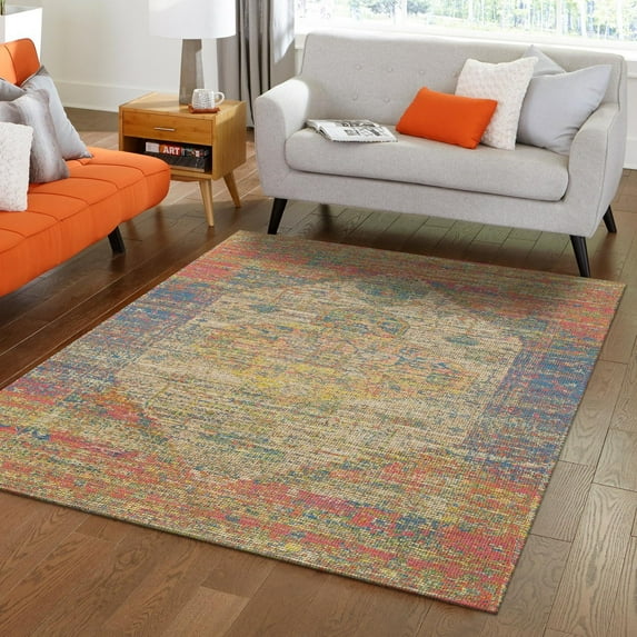 Unique Loom Chenille Jute Collection Area Rug - Raj (9' x 12' Rectangle Multi/Blue)