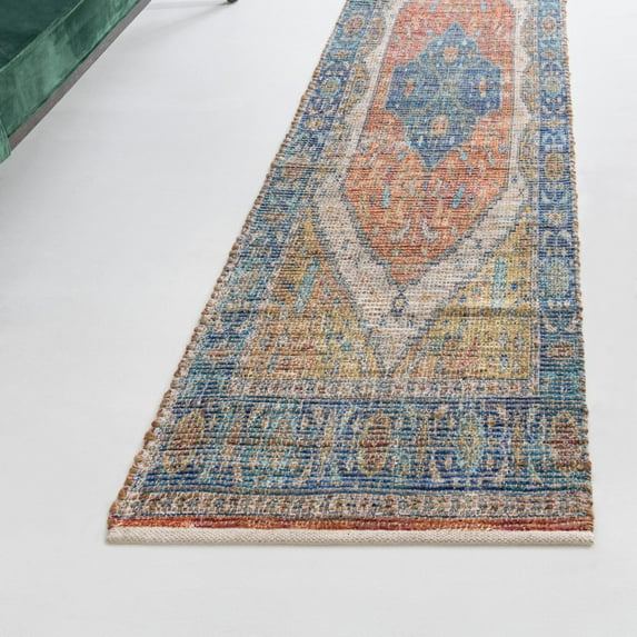 Unique Loom Chenille Jute Collection Area Rug - Rambagh (2' 2" x 8' Runner Orange Yellow/Ivory)