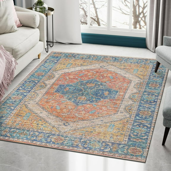 Unique Loom Chenille Jute Collection Area Rug - Rambagh (4' 1" x 6' 1" Rectangle Orange Yellow/Ivory)