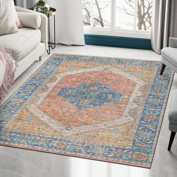 Unique Loom Chenille Jute Collection Area Rug - Rambagh (7' 10" x 10' Rectangle Orange Yellow/Ivory)
