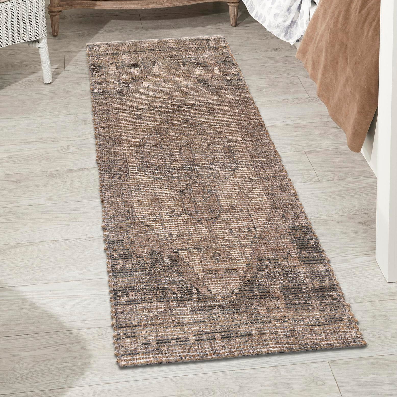 Elegant Natural Chenille Jute 2' 2" x 6' 1" Runner Rug - Handwoven & Reversible