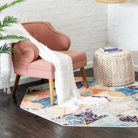 Unique Loom Vivid Collection Area Rug - Chennai (5' 3" Octagon Ivory/Blue)