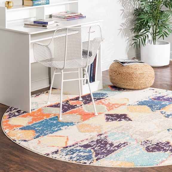 Unique Loom Vivid Collection Area Rug - Chennai (7' Round Ivory/Blue)