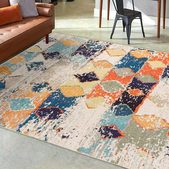 Unique Loom Vivid Collection Area Rug - Chennai (9' 10" Square Ivory/Blue)