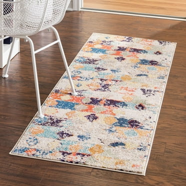 Unique Loom Vivid Collection Area Rug - Chennai (2' x 6' Runner Ivory/Blue)