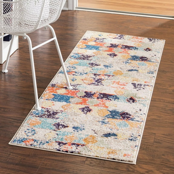 Unique Loom Vivid Collection Area Rug - Chennai (2' x 6' Runner Ivory/Blue)