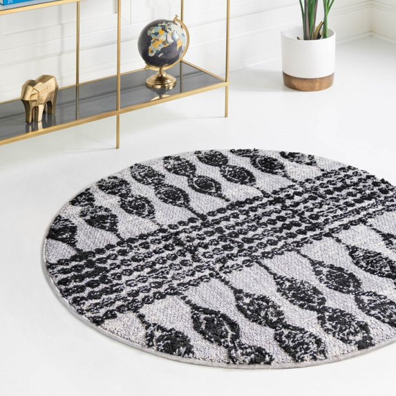 Unique Loom Cherokee Collection Area Rug - Asheville (4' Round Black/Ivory)