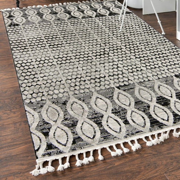 Unique Loom Cherokee Collection Area Rug - Asheville (9' x 12' Rectangle Charcoal/Ivory)