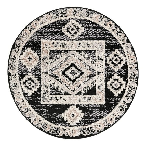 Unique Loom Cherokee Collection Area Rug - Boone (4' Round Fossil Gray/Black)