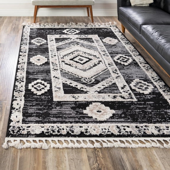 Unique Loom Cherokee Collection Area Rug - Boone (6' x 9' Rectangle Fossil Gray/Black)