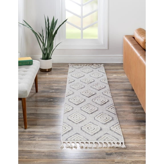 Unique Loom Cherokee Collection Area Rug - Gatlinburg (2' x 6' Runner Ivory/Gray)