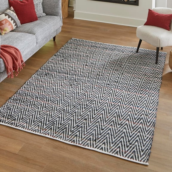 Unique Loom Chindi Chevron Collection Area Rug - Claire (10' x 14' 1" Rectangle Black and White)