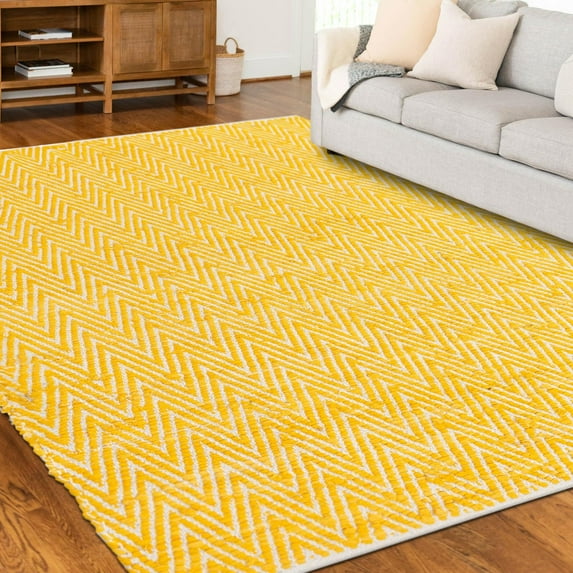 Unique Loom Chindi Chevron Collection Area Rug - Claire (10' x 14' 1" Rectangle Yellow/Ivory)