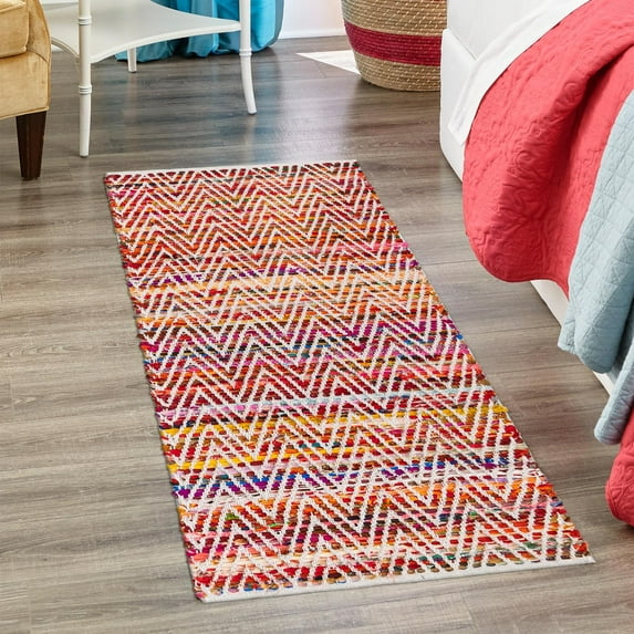 Unique Loom Chindi Chevron Collection Area Rug - Claire (2' 2" x 6' 1" Runner Multi/Black)