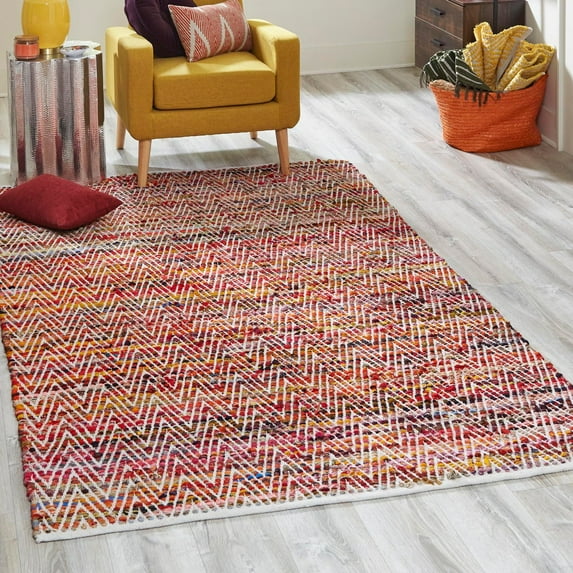 Unique Loom Chindi Chevron Collection Area Rug - Claire (4' 1" x 6' 1" Rectangle Multi/Black)