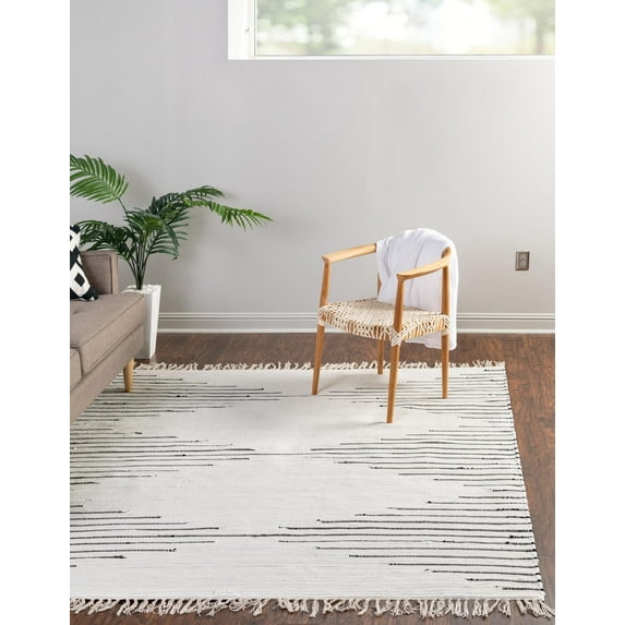 Unique Loom Chindi Cotton Collection Area Rug - Briah (10' Square White/Black)