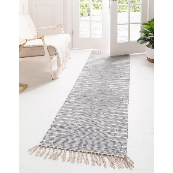 Unique Loom Chindi Cotton Collection Area Rug - Briah (2' 2" x 6' 1" Runner Light Gray/Ivory)