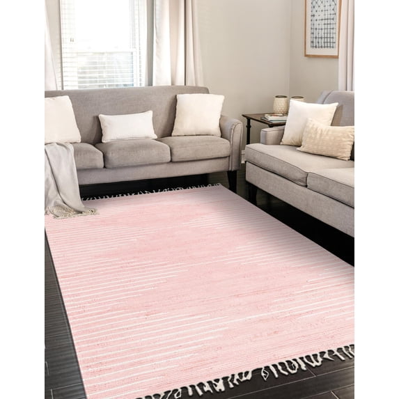 Unique Loom Chindi Cotton Collection Area Rug - Briah (7' 1" x 10' Rectangle Rose/Ivory)