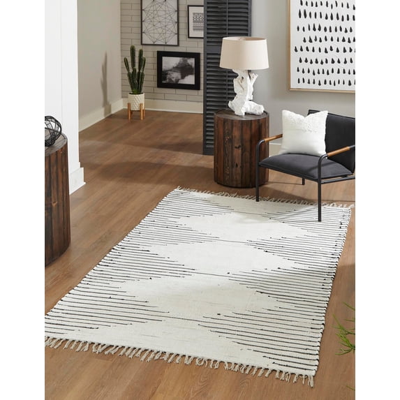 Unique Loom Chindi Cotton Collection Area Rug - Briah (8' x 10' Rectangle White/Black)