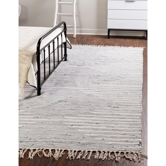 Unique Loom Chindi Cotton Collection Area Rug - Briah (9' x 12' Rectangle Light Gray/Ivory)
