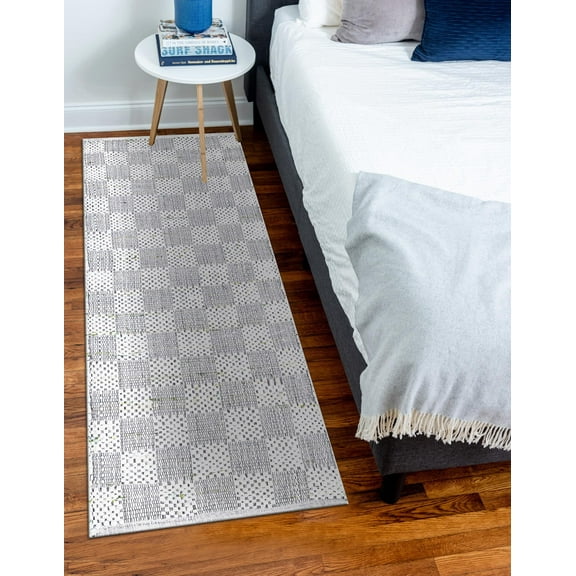 Unique Loom Chindi Cotton Collection Area Rug - Checkered (2' 7" x 6' 1" Runner Ivory/Gray)