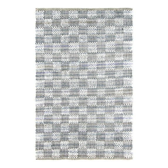 Unique Loom Chindi Cotton Collection Area Rug - Checkered (4' 1" x 6' 1" Rectangle Ivory/Gray)