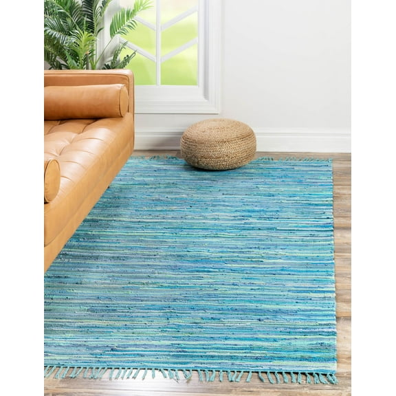 Unique Loom Chindi Cotton Collection Area Rug - Striped (2' 2" x 3' Rectangle Light Blue/Ivory)