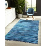 Unique Loom Chindi Cotton Collection Area Rug - Striped (2' 2" x 3' Rectangle Navy Blue/Black)