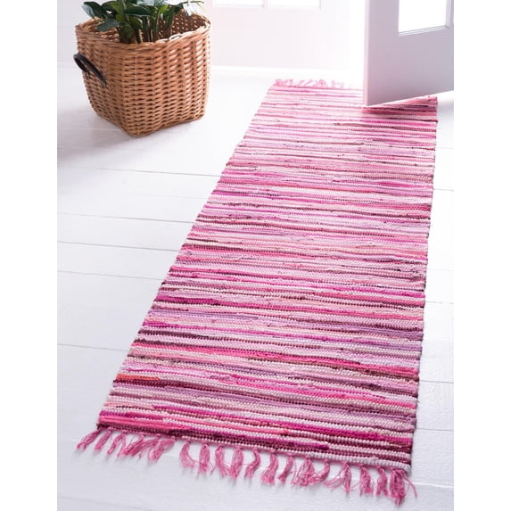 Unique Loom Chindi Cotton Collection Area Rug - Striped (2' 7" x 9' 10" Runner Pink/Burgundy)