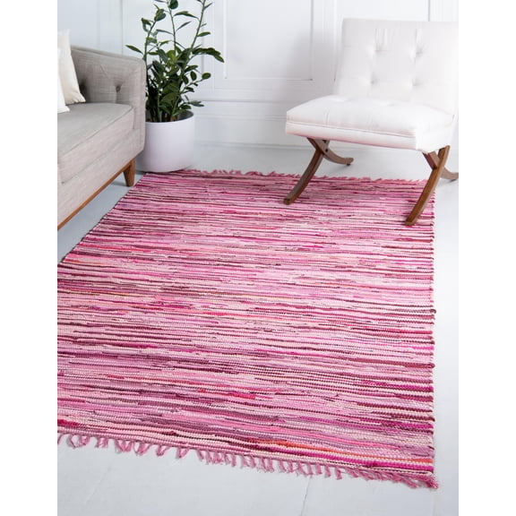 Unique Loom Chindi Cotton Collection Area Rug - Striped (4' x 6' Rectangle Pink/Burgundy)