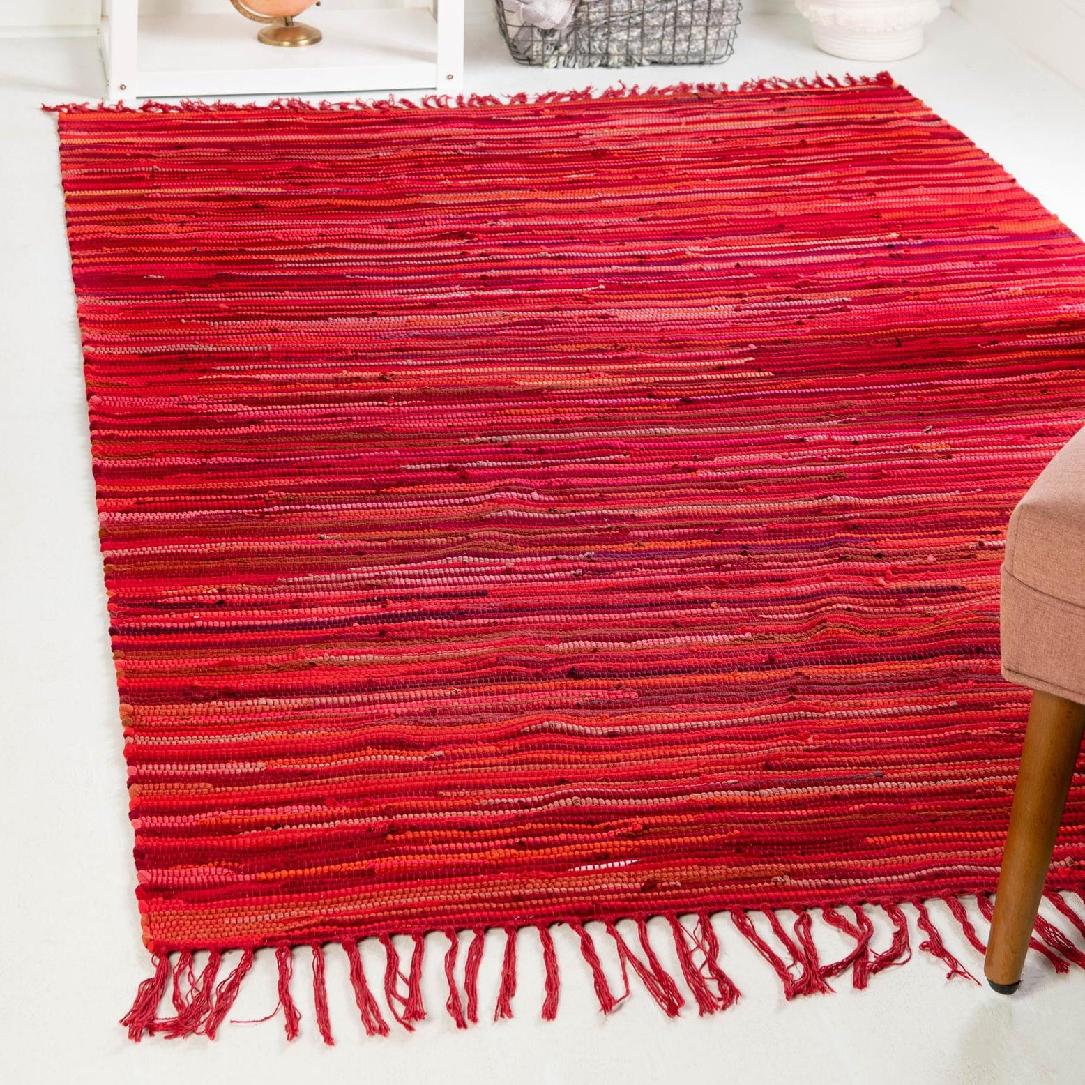 Handwoven Chindi Stripe Red 9'x12' Cotton Area Rug