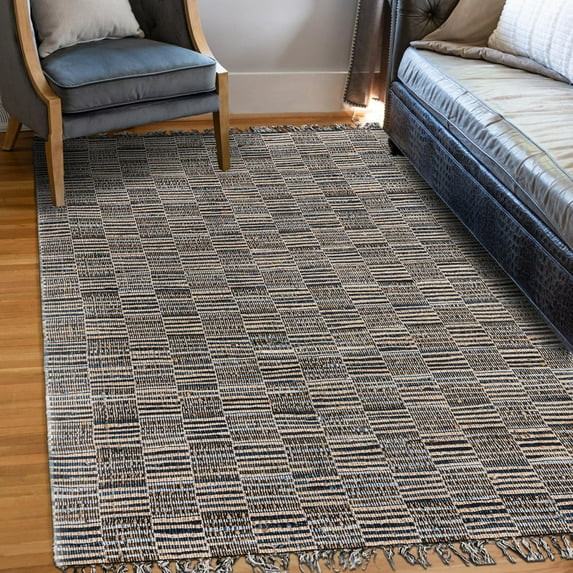 Unique Loom Chindi Jute Collection Area Rug (10' x 14' 1" Rectangle Navy Blue/Ivory)