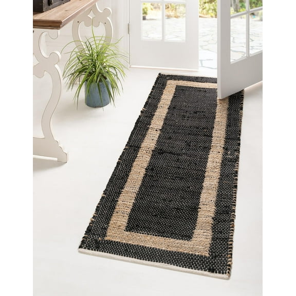 Unique Loom Chindi Jute Collection Area Rug (2' 2" x 6' 1" Runner Black/Navy Blue)